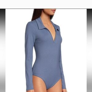 Gianni Bini Polo Bodysuit Long Sleeve Collar XL Brown